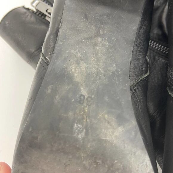 Intentionally Blank Fit Black Leather Geometric Chunky Heel Ankle Boot Womens 38 - Picture 9 of 10